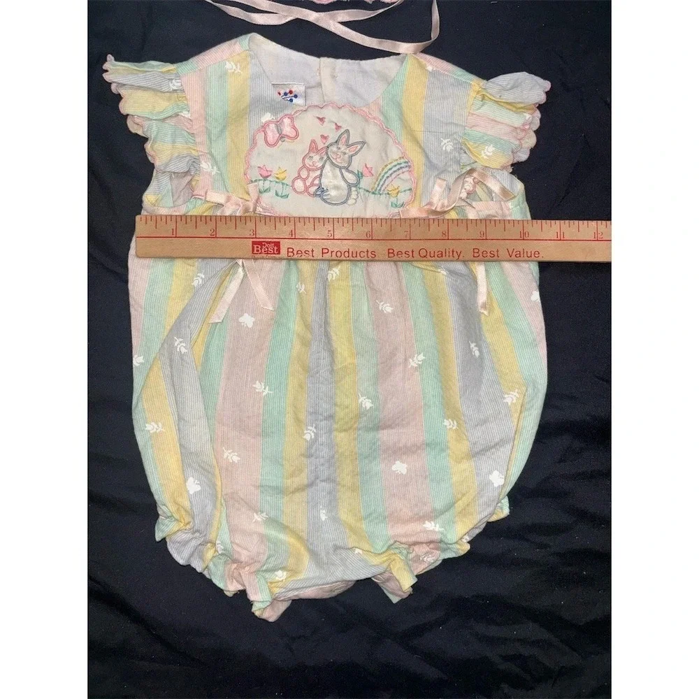 Baby Togs Vintage Bunny Bubble Romper & Bonnet Set Girls 3-6 M Easter vintage